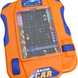 Handheld Simulation Racing Car Game Toy - Adventure Racing Game , handheld orange and blue toy racing car game machine with a steering wheel control.