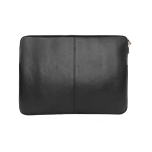 Black Padded Laptop Sleeve a plain black, rectangular, fabric-padded laptop sleeve or pouch with rounded corners and visible stitching.