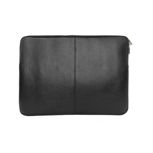 Black Padded Laptop Sleeve a plain black, rectangular, fabric-padded laptop sleeve or pouch with rounded corners and visible stitching.